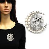 Fashion Stone Crescent Moon W/a Poodle Brooch #YM2263 - Multiple Colors (PC)