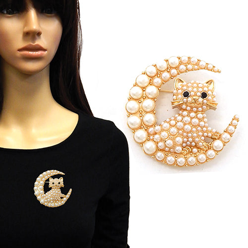 Fashion Stone Crescent Moon W/a Cat #YM2264 - Multiple Colors (PC)