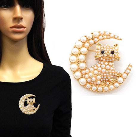 Fashion Stone Crescent Moon W/a Cat #YM2264 - Multiple Colors (PC)