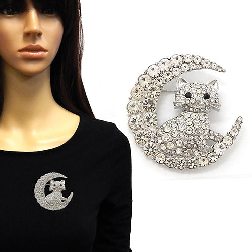 Fashion Stone Crescent Moon W/a Cat #YM2264 - Multiple Colors (PC)