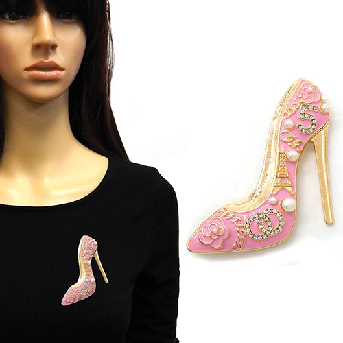 Fashion High-Heel Shoe Brooch W/Pearls #YM2268 - Multiple Colors (PC)