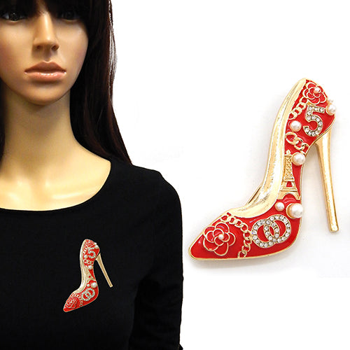 Fashion High-Heel Shoe Brooch W/Pearls #YM2268 - Multiple Colors (PC)