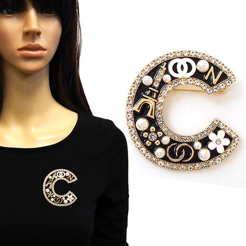 Fashion "C' Shaped Brooch W/Pearls #YM2269 - Multiple Colors (PC)