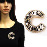 Fashion "C' Shaped Brooch W/Pearls #YM2269 - Multiple Colors (PC)