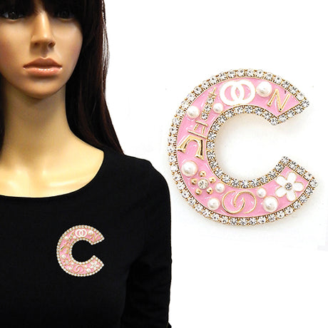 Fashion "C' Shaped Brooch W/Pearls #YM2269 - Multiple Colors (PC)