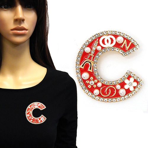 Fashion "C' Shaped Brooch W/Pearls #YM2269 - Multiple Colors (PC)