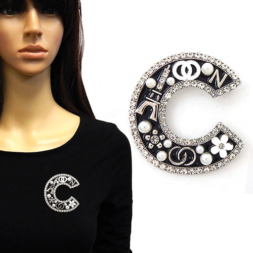 Fashion "C' Shaped Brooch W/Pearls #YM2269 - Multiple Colors (PC)