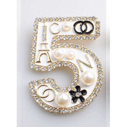 Fashion No.5 Brooch W/Pearls #YM2270 - Multiple Colors (PC)