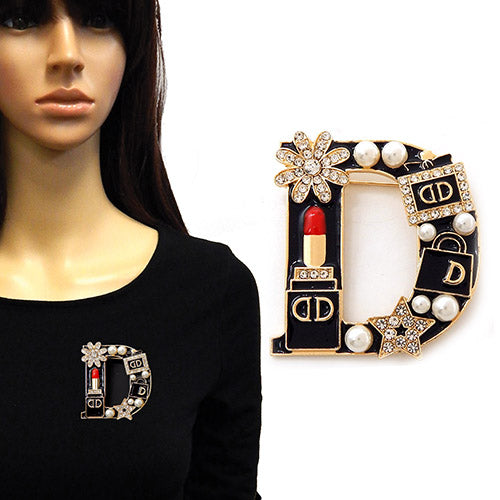 Fashion "D" Shaped Brooch W/Lipstick & Pearls #YM2271 - Multiple Colors (PC)