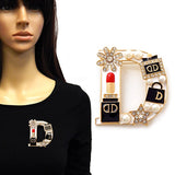 Fashion "D" Shaped Brooch W/Lipstick & Pearls #YM2271 - Multiple Colors (PC)