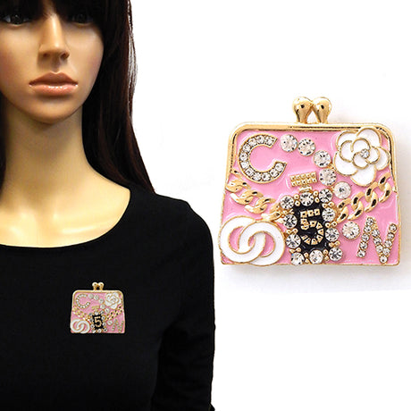 Fashion Handbag Brooch W/Rhinestones Accents #YM2274 - Multiple Colors (PC)
