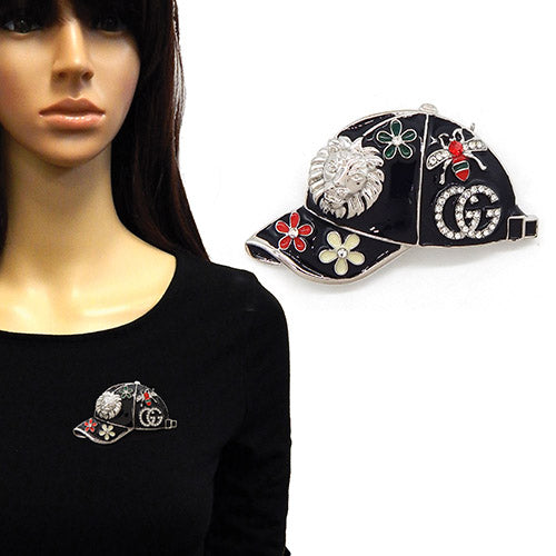 Fashion Baseball Cap Brooch W/Stones #YM2283RDBLK (PC)