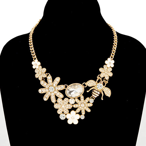 Fashion Floral Bee Statement Necklace #YN3758 - Multiple Colors (PC)