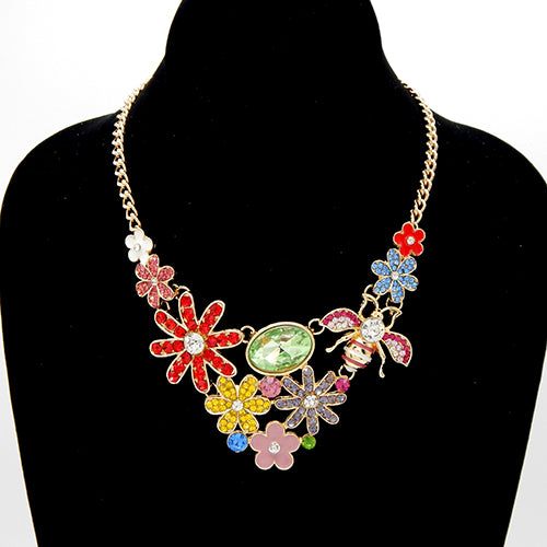 Fashion Floral Bee Statement Necklace #YN3758 - Multiple Colors (PC)