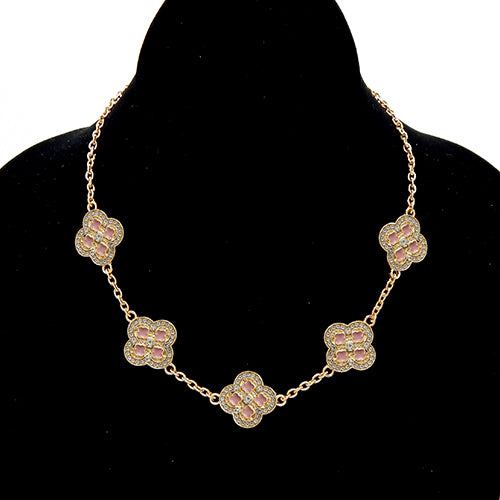 Fashion Clover Stone Chain Necklace #YN3761 - Multiple Colors (PC)