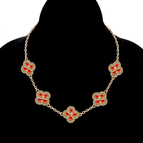Fashion Clover Stone Chain Necklace #YN3761 - Multiple Colors (PC)