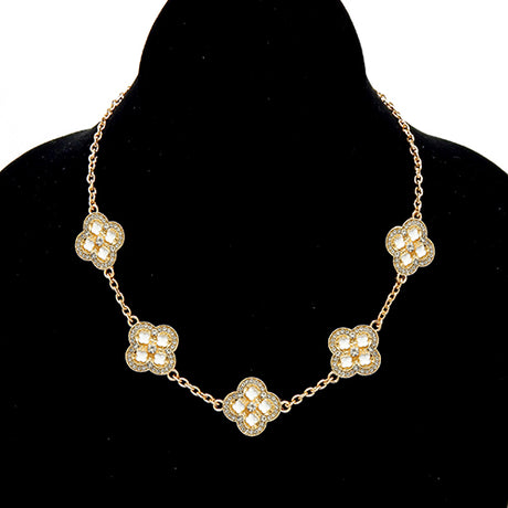 Fashion Clover Stone Chain Necklace #YN3761 - Multiple Colors (PC)