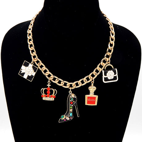 Fashion Dangling Charm Chain Necklace #YN3765 - Multiple Colors (PC)