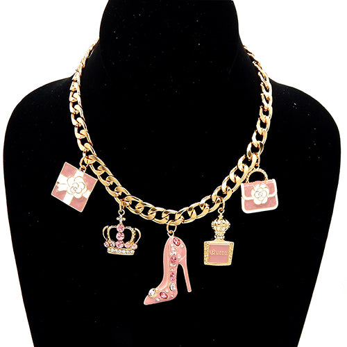 Fashion Dangling Charm Chain Necklace #YN3765 - Multiple Colors (PC)