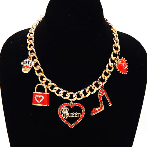 Fashion Queen Heart Charm Necklace #YN8167GDRED Red (PC)