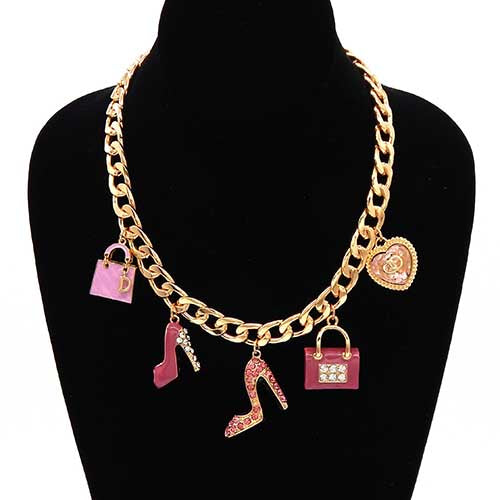 Fashion Handbag & Heel Charm Necklace #YN8170GDPNK Pink (PC)