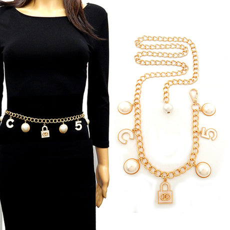 Fashion Pearl Design Chain Belt #YT2073 - Multiple Colors (PC)
