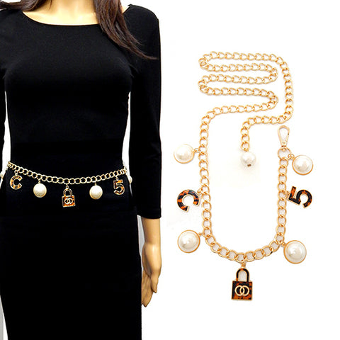 Fashion Pearl Design Chain Belt #YT2073 - Multiple Colors (PC)