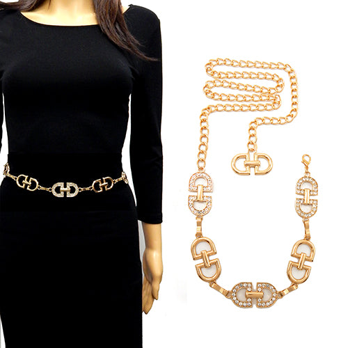 Fashion Crystal "D" Shape Chain Belt #YT2075 - Multiple Colors (PC)