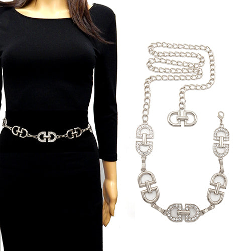 Fashion Crystal "D" Shape Chain Belt #YT2075 - Multiple Colors (PC)