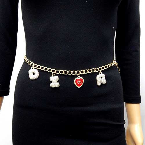 Fashion Heart Letter Charm Belt #YT8054GDCLR Gold (PC)