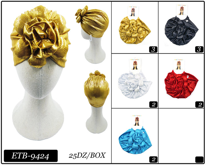 Big Flower Metallic Knotted Fashion Turban #ETB9424 (12PC)