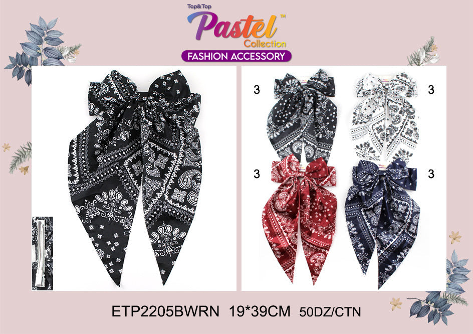 Fashion Long Tail Strand Hairbows #ETP2205BWRN (12PC)