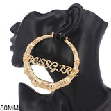 Fashion Bamboo Worded Hoop Earrings (PC) - Silver & Gold