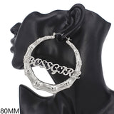 Fashion Bamboo Worded Hoop Earrings (PC) - Silver & Gold