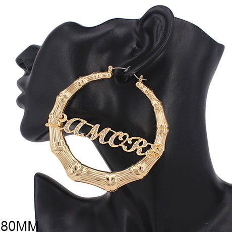 Fashion Bamboo Worded Hoop Earrings (PC) - Silver & Gold