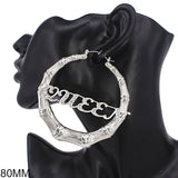 Fashion Bamboo Worded Hoop Earrings (PC) - Silver & Gold