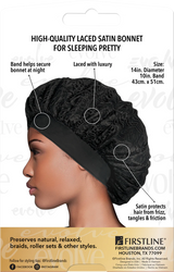 #3003 Evolve Laced Satin Wide-Edge Bonnet / Black (6PC)