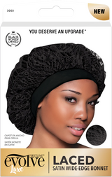 #3003 Evolve Laced Satin Wide-Edge Bonnet / Black (6PC)