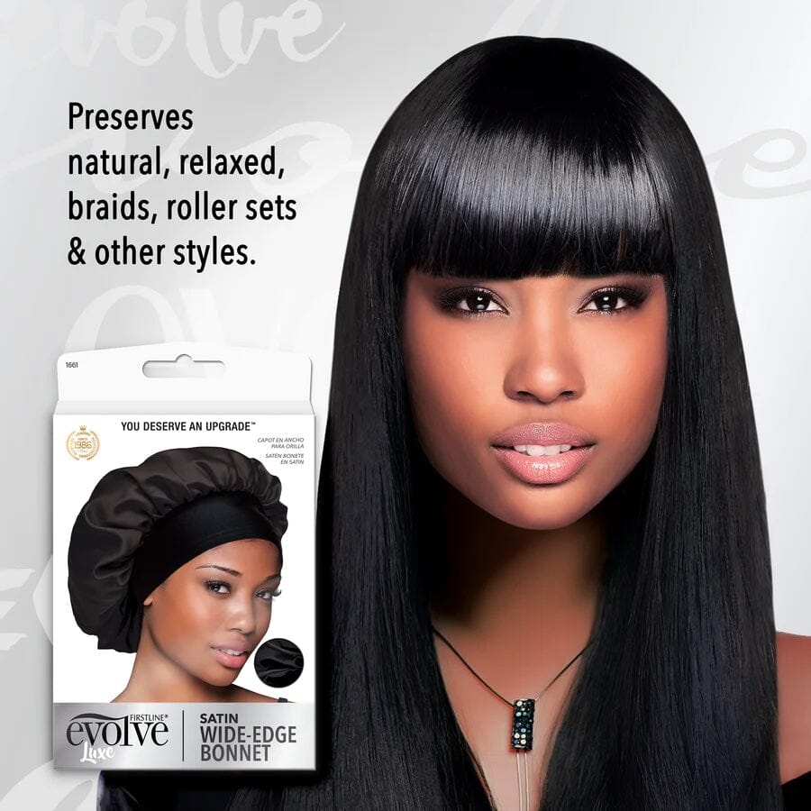 #1661 Evolve Satin Wide-Edge Bonnet / Black (6PC)