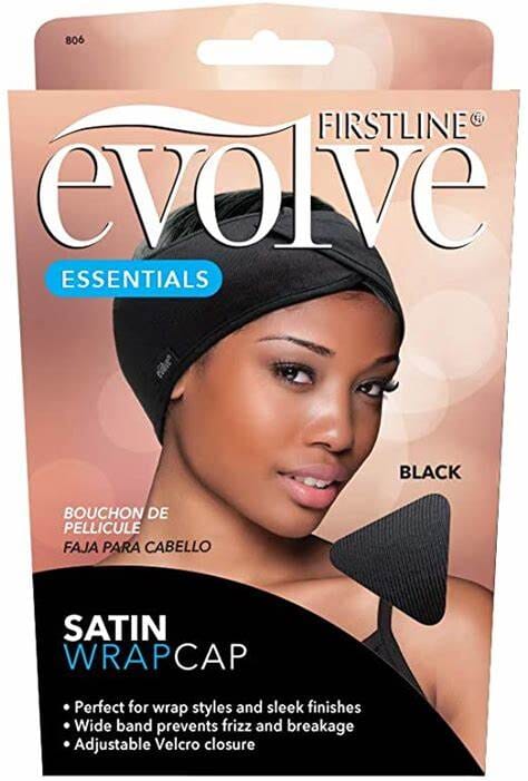 #806 Evolve Satin Wrap Cap / Black (8PC)