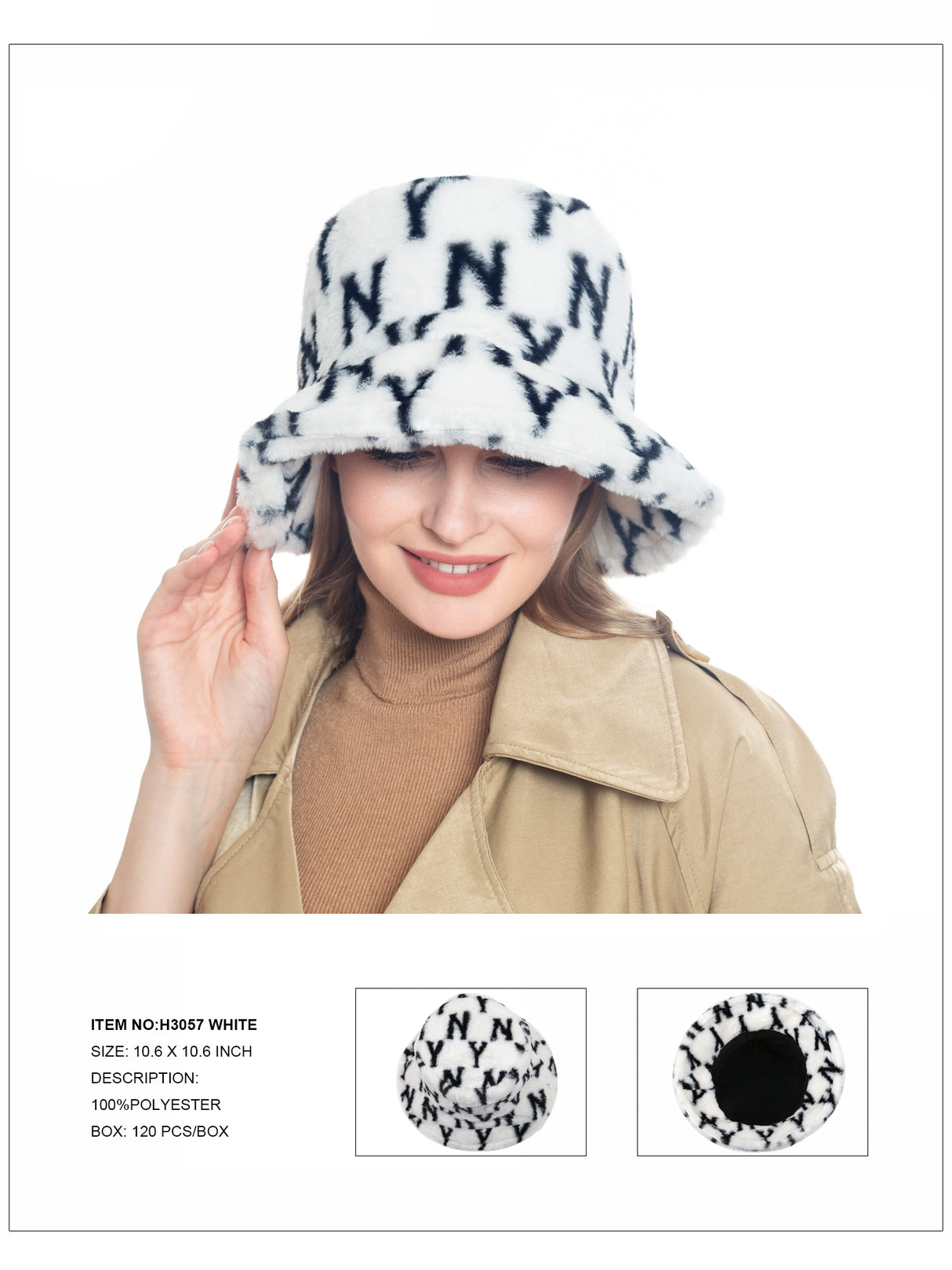 Fashion Fuzzy Bucket Hat #H3057 - White (PC)