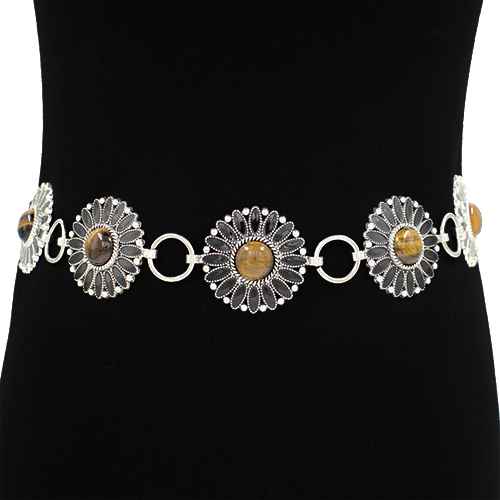 Fashion Flower Design Chain Belt #KM1623RDBK - Silver / Black (PC)
