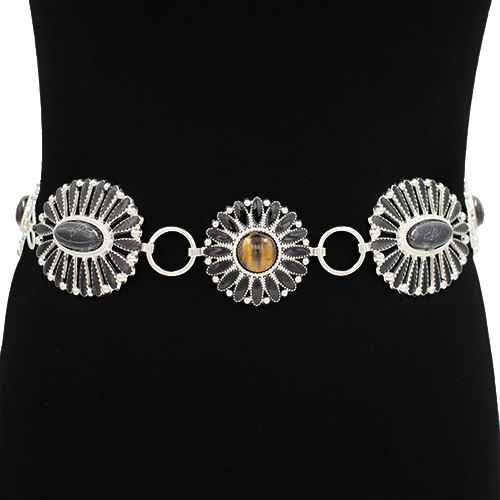 Fashion Flower Design Chain Belt #KM1624RDBK - Silver / Black (PC)