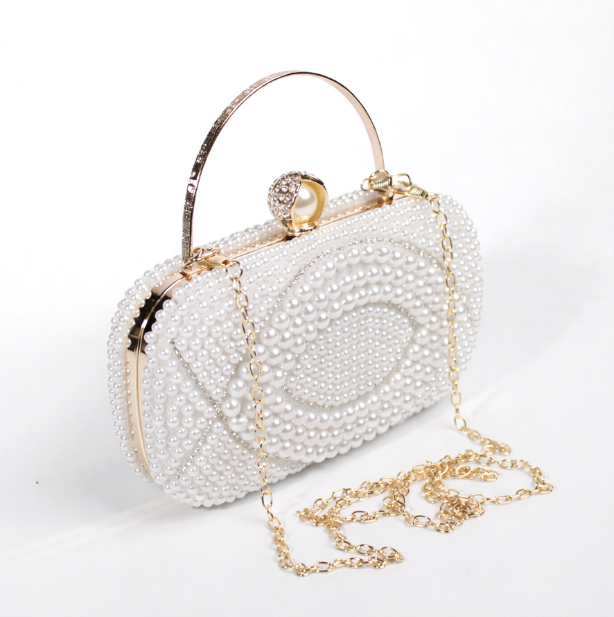 Fashion Oval Beaded Design Silver Clutch Bag #RHCLTCH01-SL (PC)
