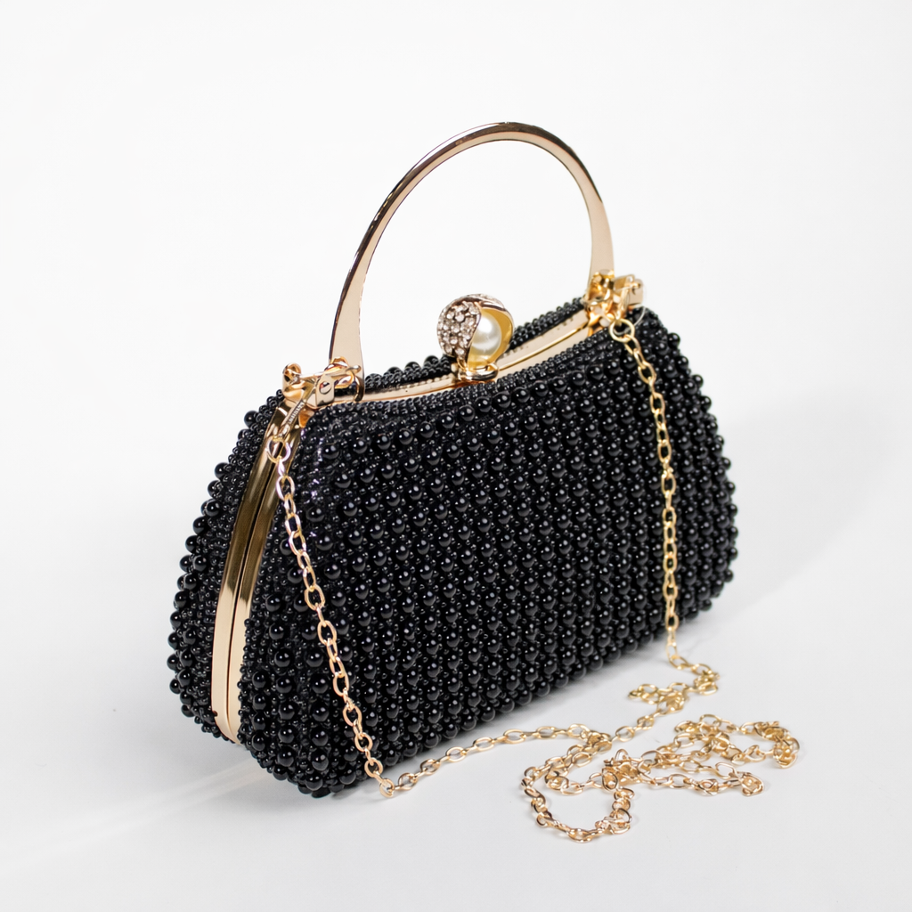 Fashion Structured Beaded Black Clutch Bag #RHCLTCH04-BK (PC)