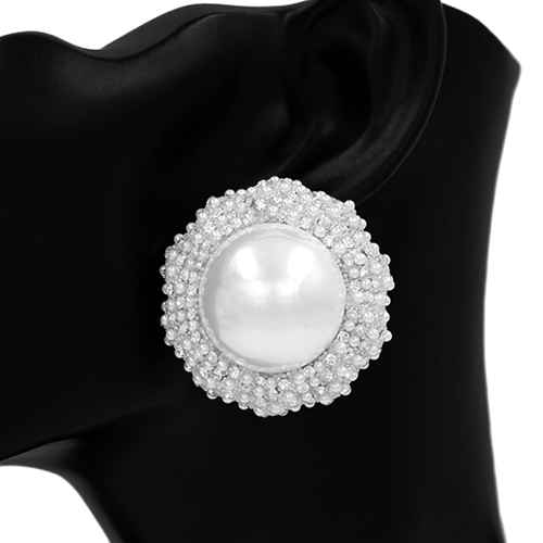 Fashion Large Pearl Earrings #KE2859RDWHT - Silver / White (PC)