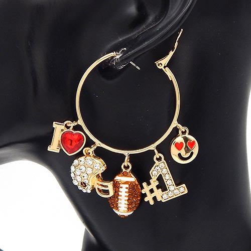 Fashion Football Design Hoop Earrings #YE3580GDSTP - Gold / Red (PC)