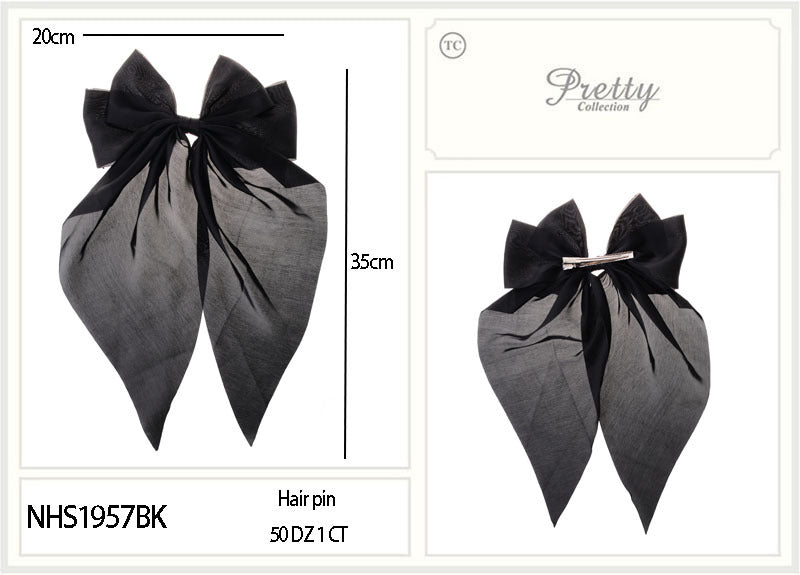 Fashion Long Tail Strand Hairbows #NHS1957BK - Black (12PC)