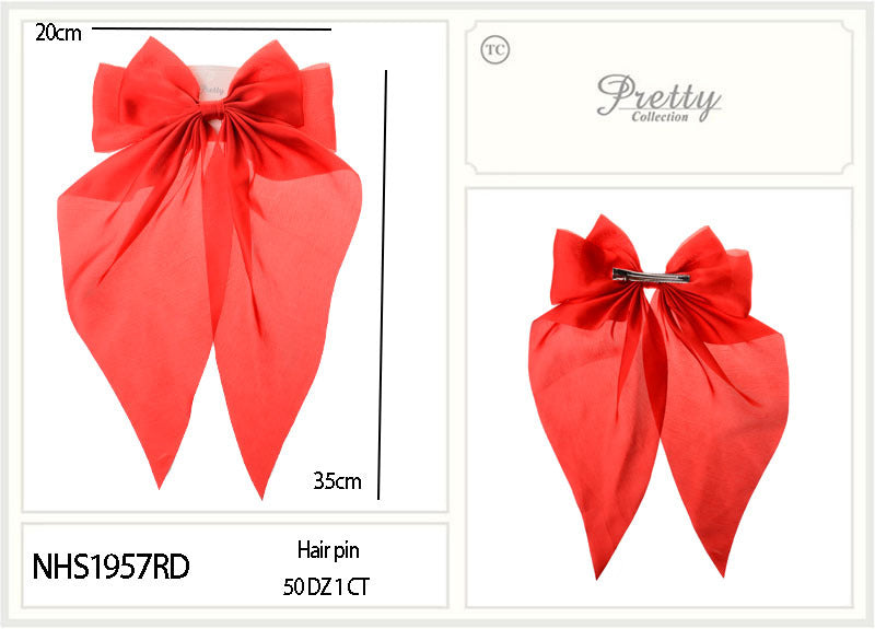 Fashion Long Tail Strand Hairbows #NHS1957RD - Red (12PC)