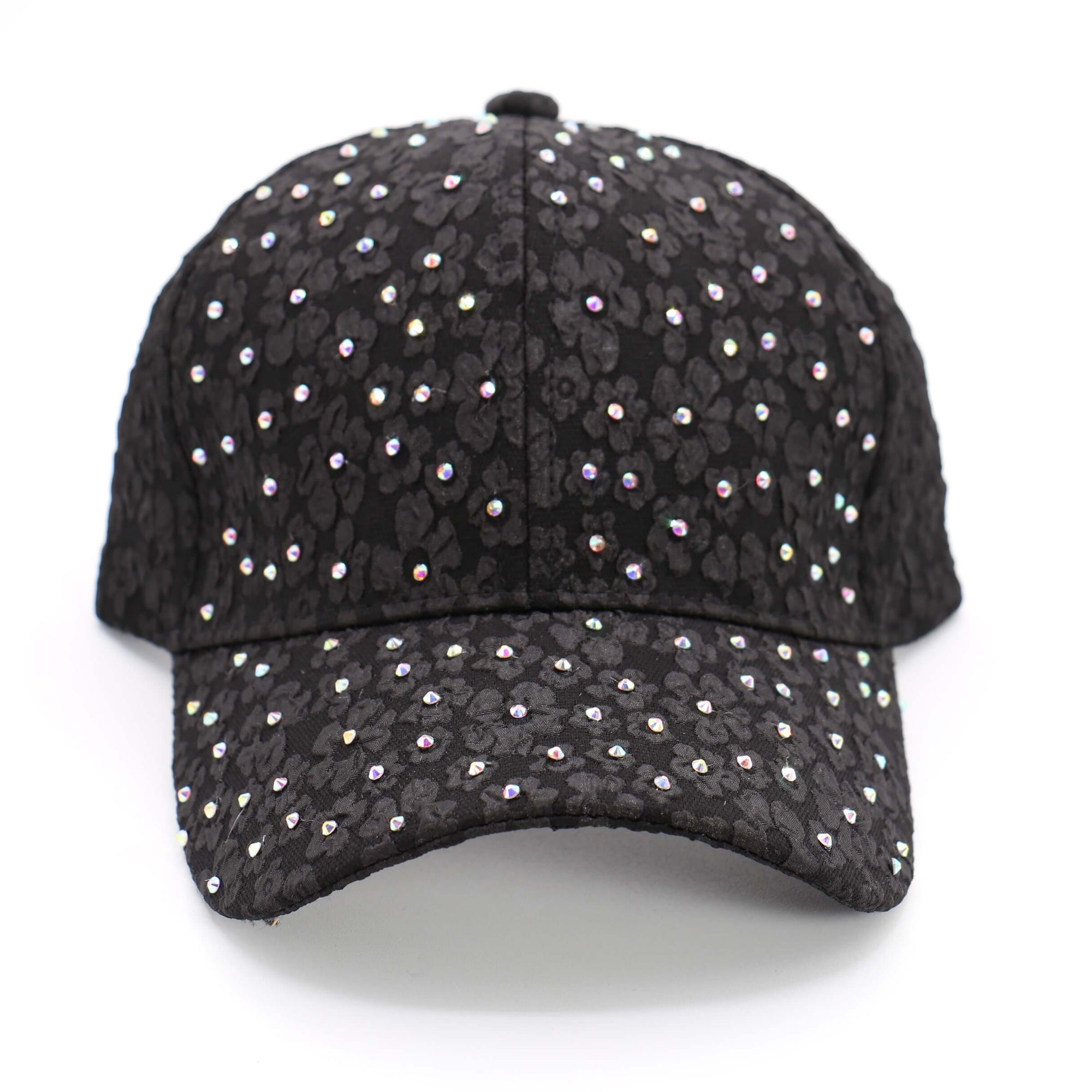 Fashion Black Hat W/ Flowers & Rhinestones - (PC)